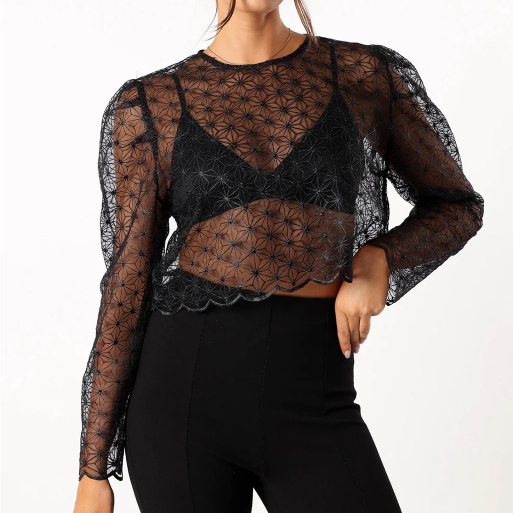 NWT Petal & Pup Gwen Embellished Long Sleeve Cropped Top